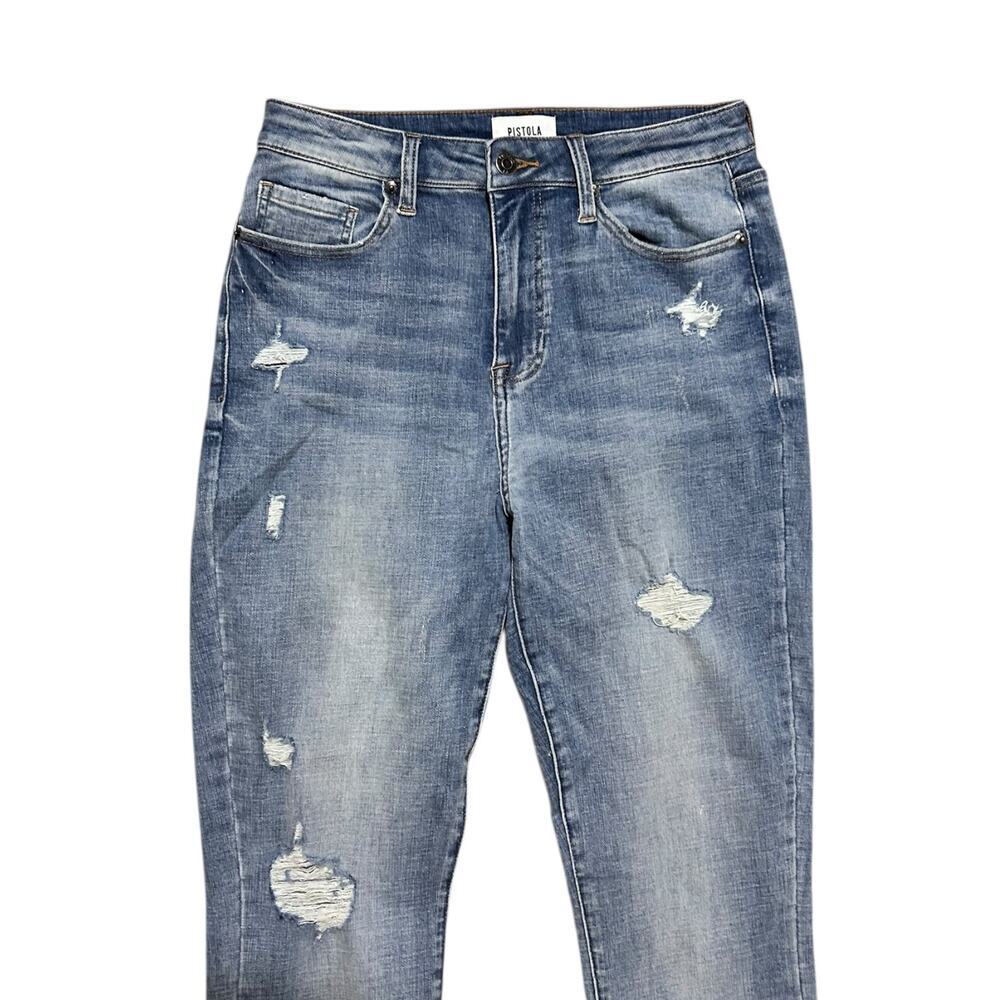 Pistola High Rise Distressed Skinny Jeans size 29 Medium Wash Blue Stretch Denim - Picture 2 of 6